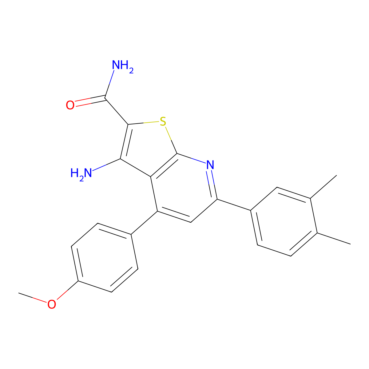 3-Amino-6-(3,4-dimethylphenyl)-4-(4-methoxyphenyl)thieno[2,3-b]pyridine-2-carboxamide molecular structure, CAS 690642-58-1