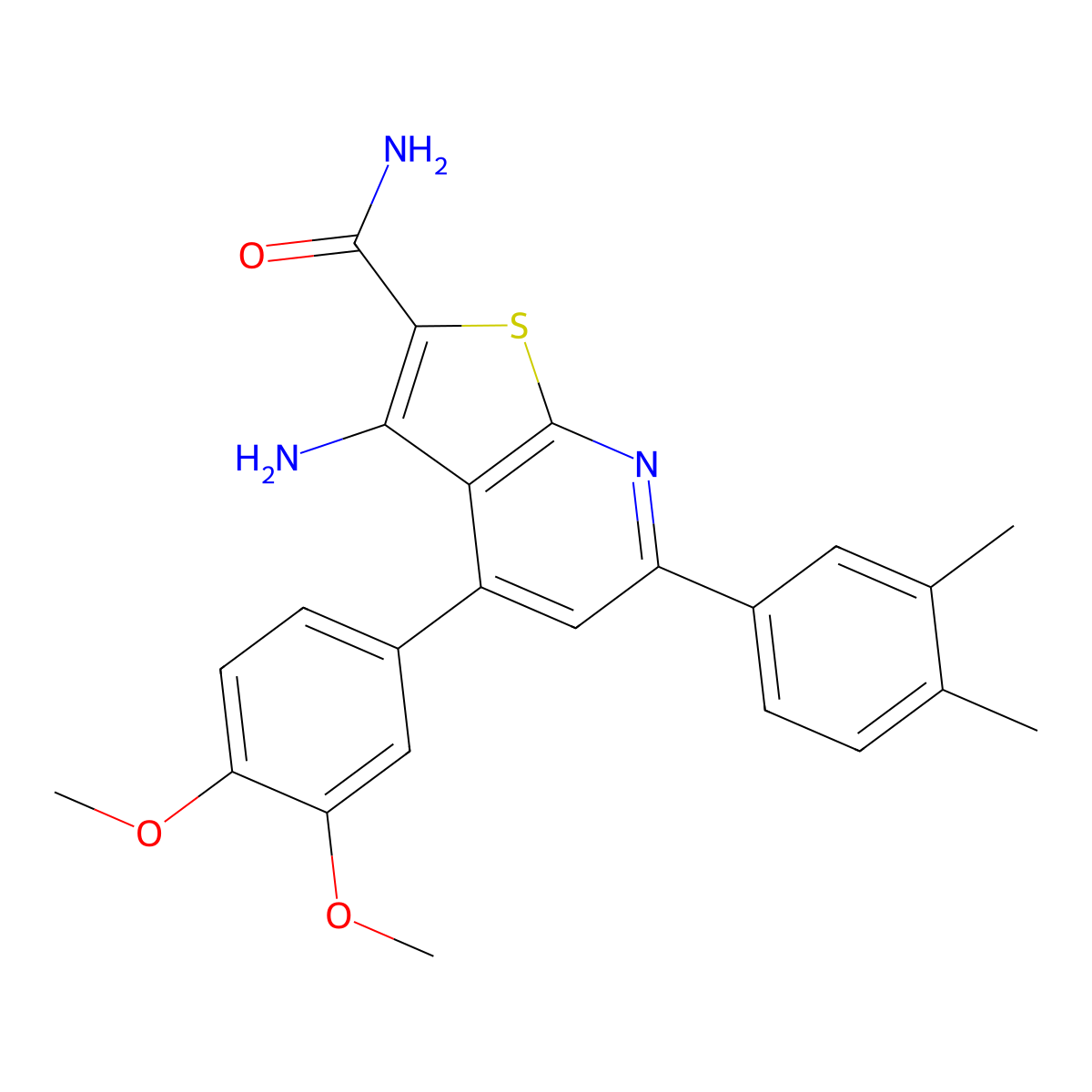 3-Amino-4-(3,4-dimethoxyphenyl)-6-(3,4-dimethylphenyl)thieno[2,3-b]pyridine-2-carboxamide molecular structure, CAS 690642-60-5