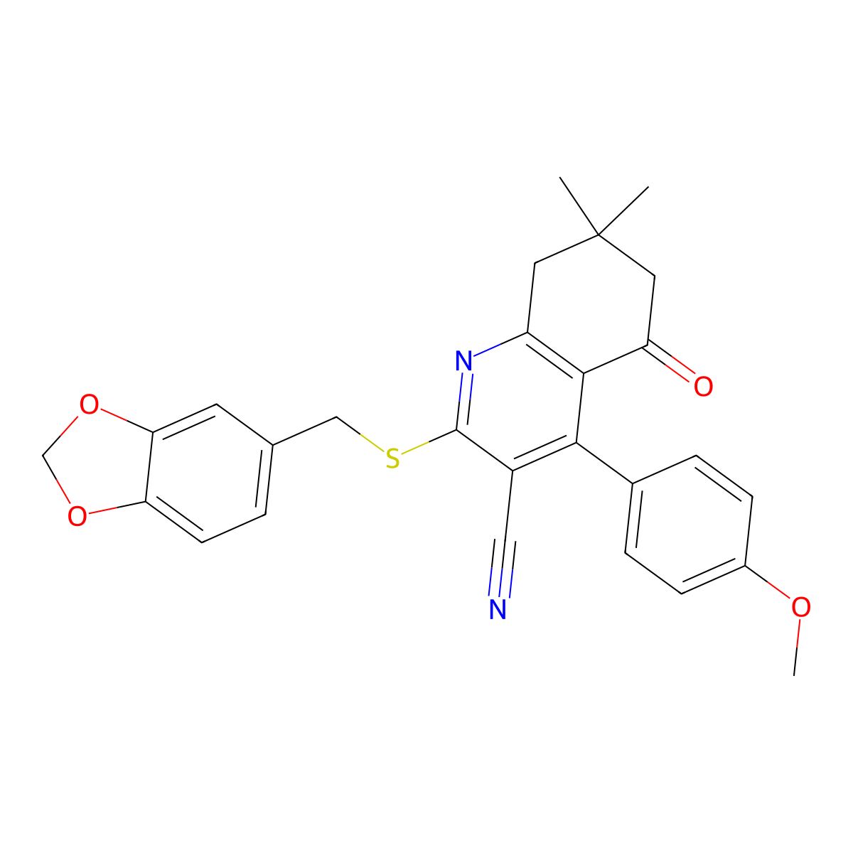 2-(1,3-Benzodioxol-5-ylmethylsulfanyl)-4-(4-methoxyphenyl)-7,7-dimethyl-5-oxo-6,8-dihydroquinoline-3-carbonitrile molecular structure, CAS 690642-66-1