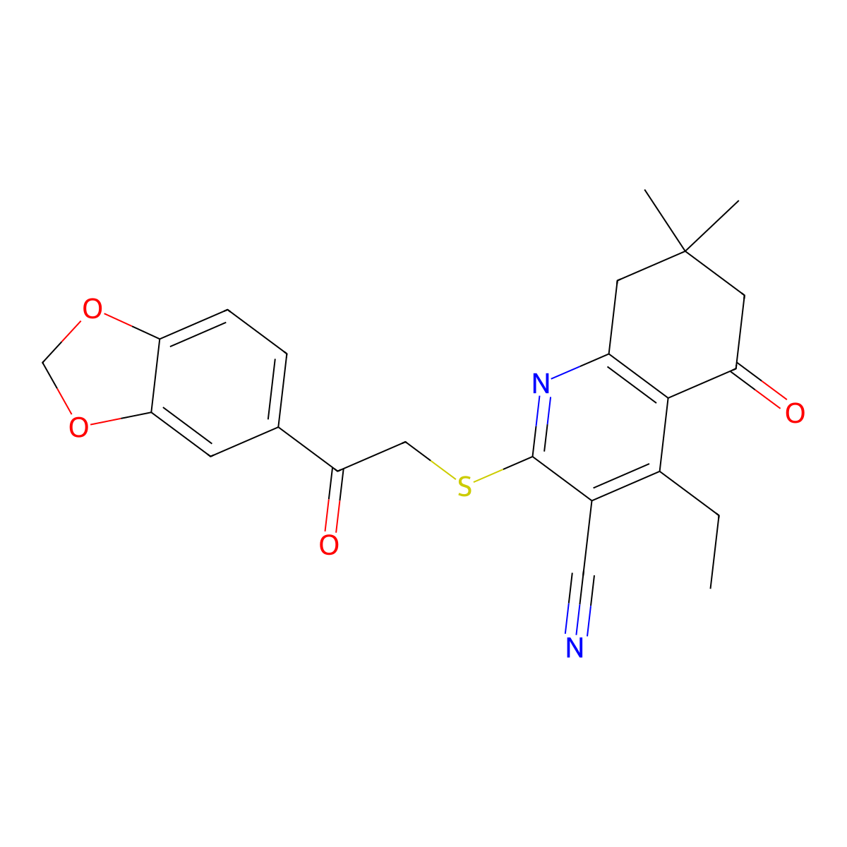 2-[2-(1,3-Benzodioxol-5-yl)-2-oxoethyl]sulfanyl-4-ethyl-7,7-dimethyl-5-oxo-6,8-dihydroquinoline-3-carbonitrile molecular structure, CAS 690642-68-3