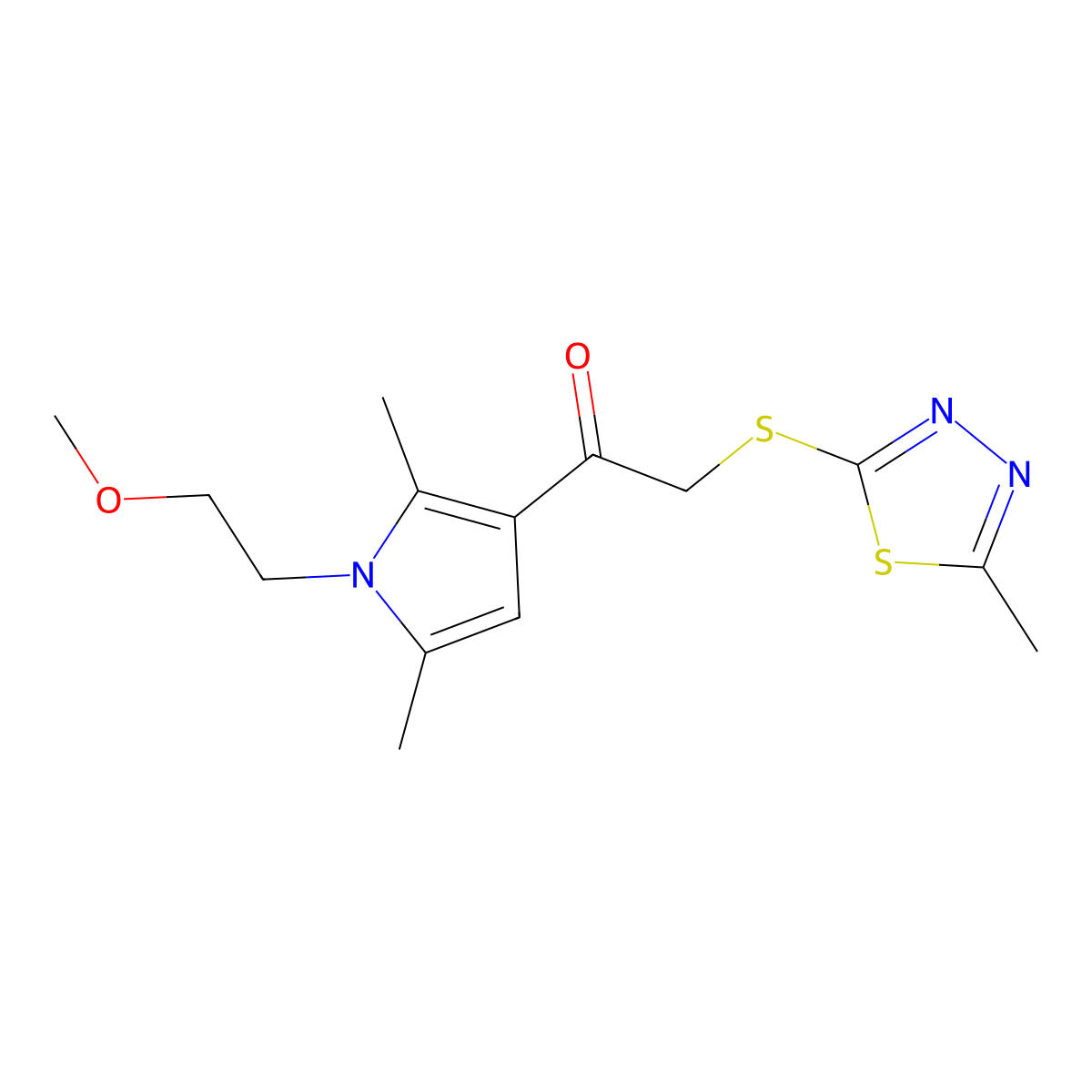 1-[1-(2-Methoxyethyl)-2,5-dimethylpyrrol-3-yl]-2-[(5-methyl-1,3,4-thiadiazol-2-yl)sulfanyl]ethanone molecular structure, CAS 690642-71-8