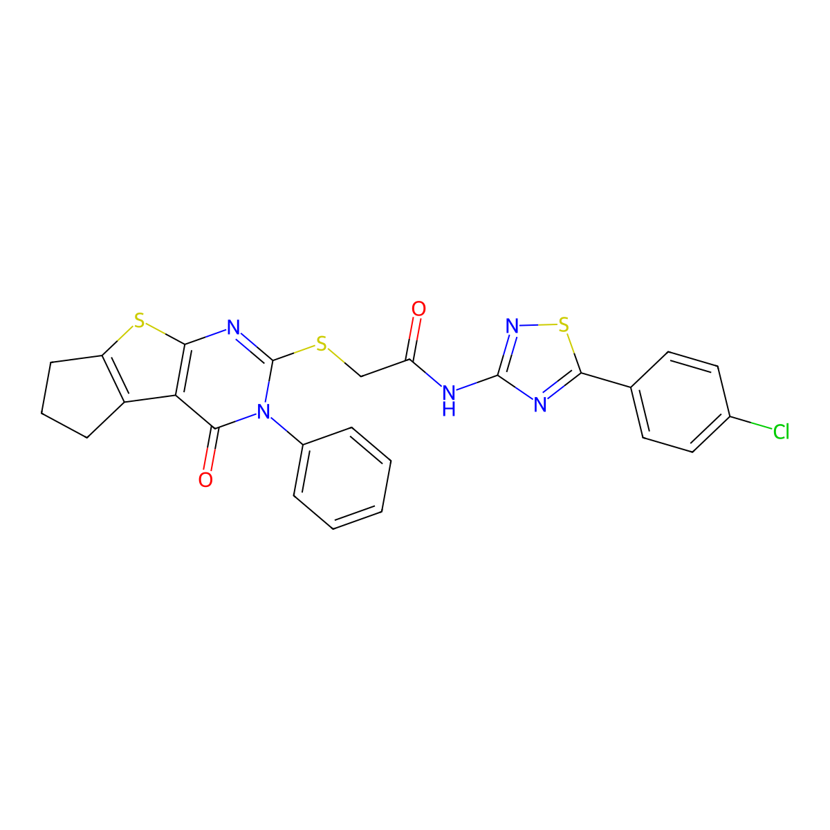 N-[5-(4-chlorophenyl)-1,2,4-thiadiazol-3-yl]-2-({12-oxo-11-phenyl-7-thia-9,11-diazatricyclo[6.4.0.0^{2,6}]dodeca-1(8),2(6),9-trien-10-yl}sulfanyl)acetamide molecular structure, CAS 690642-72-9