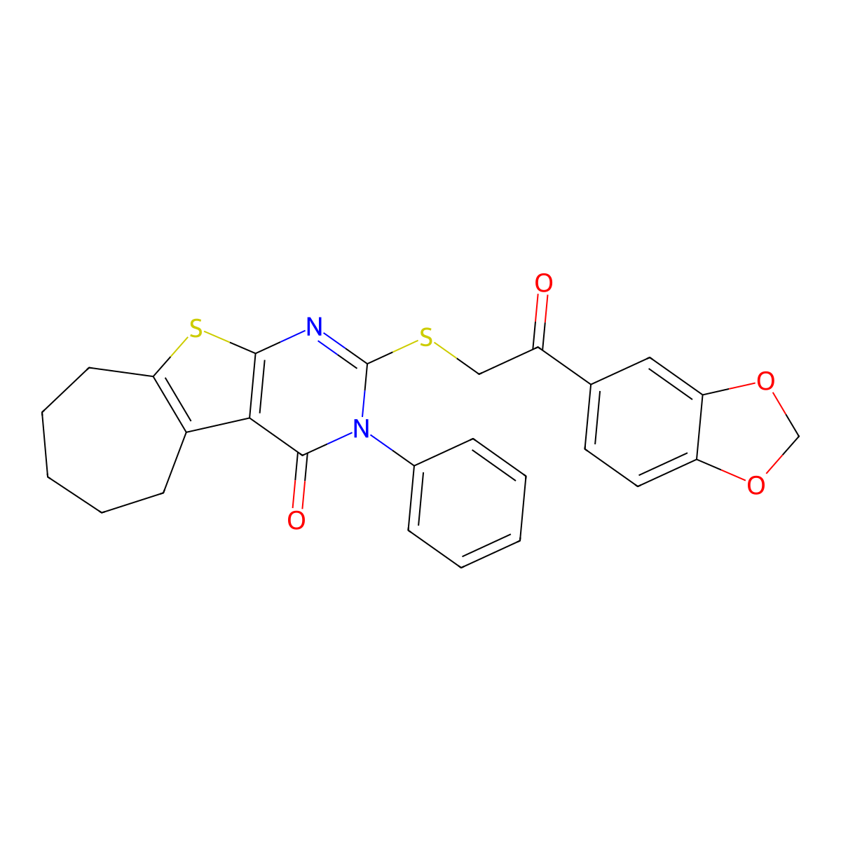 5-{[2-(2H-1,3-benzodioxol-5-yl)-2-oxoethyl]sulfanyl}-4-phenyl-8-thia-4,6-diazatricyclo[7.5.0.0^{2,7}]tetradeca-1(9),2(7),5-trien-3-one molecular structure, CAS 690642-75-2