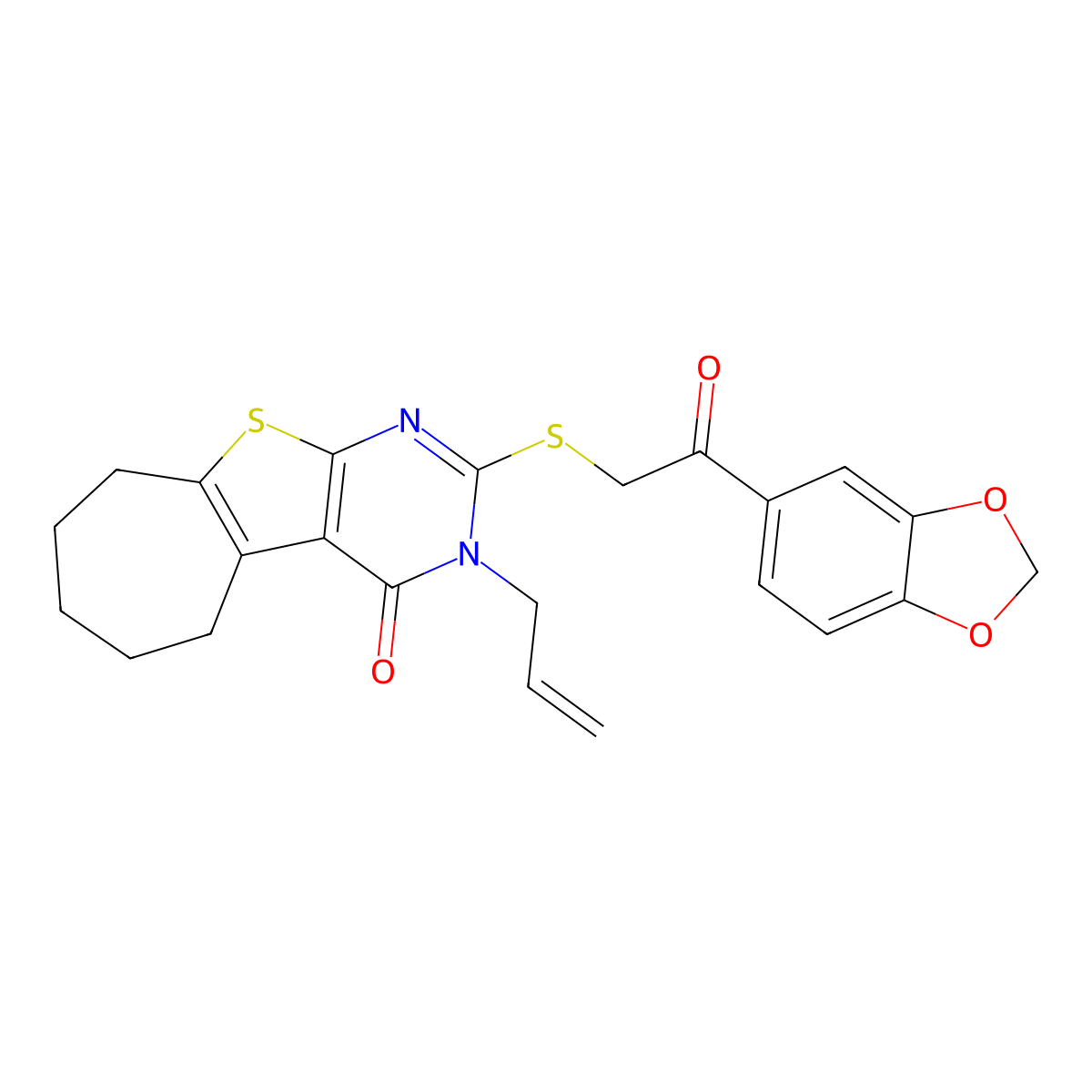 3-allyl-2-((2-(benzo[d][1,3]dioxol-5-yl)-2-oxoethyl)thio)-6,7,8,9-tetrahydro-3H-cyclohepta[4,5]thieno[2,3-d]pyrimidin-4(5H)-one molecular structure, CAS 690642-76-3