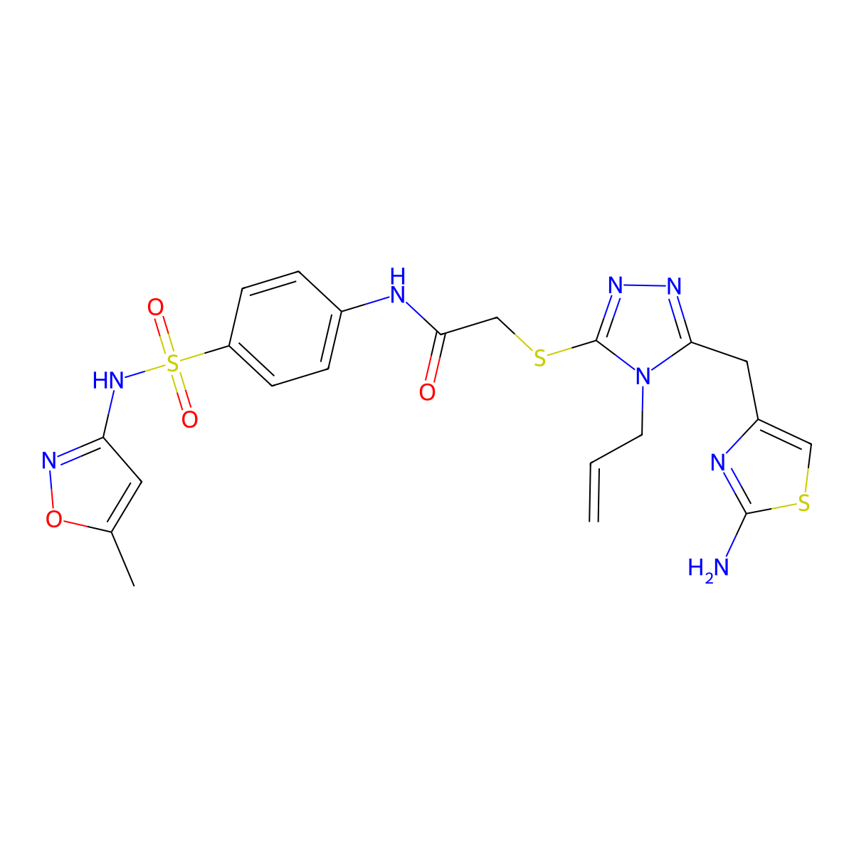 2-((4-allyl-5-((2-aminothiazol-4-yl)methyl)-4H-1,2,4-triazol-3-yl)thio)-N-(4-(N-(5-methylisoxazol-3-yl)sulfamoyl)phenyl)acetamide molecular structure, CAS 690642-88-7