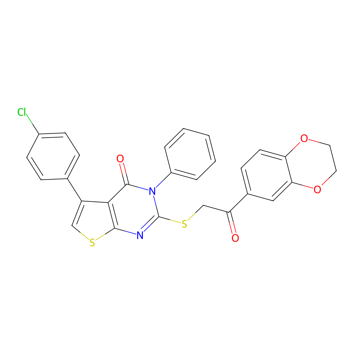 5-(4-Chlorophenyl)-2-[2-(2,3-dihydro-1,4-benzodioxin-6-yl)-2-oxoethyl]sulfanyl-3-phenylthieno[2,3-d]pyrimidin-4-one molecular structure, CAS 690642-91-2