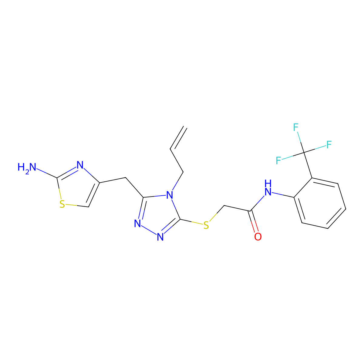 2-({4-allyl-5-[(2-amino-1,3-thiazol-4-yl)methyl]-4H-1,2,4-triazol-3-yl}thio)-N-[2-(trifluoromethyl)phenyl]acetamide molecular structure, CAS 690643-06-2