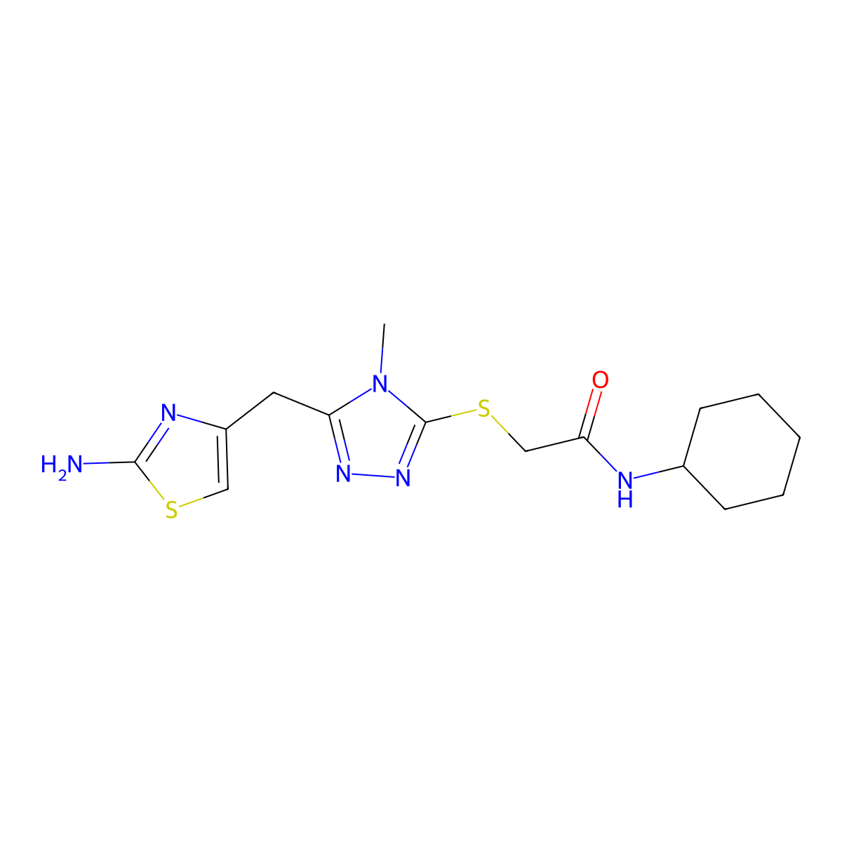 2-((5-((2-aminothiazol-4-yl)methyl)-4-methyl-4H-1,2,4-triazol-3-yl)thio)-N-cyclohexylacetamide molecular structure, CAS 690643-12-0