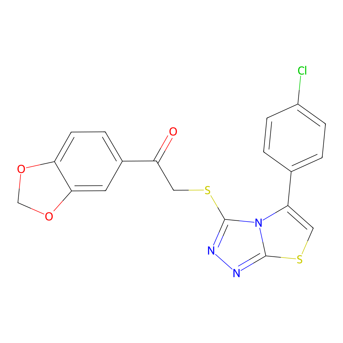 1-(2H-1,3-benzodioxol-5-yl)-2-{[5-(4-chlorophenyl)-[1,2,4]triazolo[3,4-b][1,3]thiazol-3-yl]sulfanyl}ethan-1-one molecular structure, CAS 690643-13-1