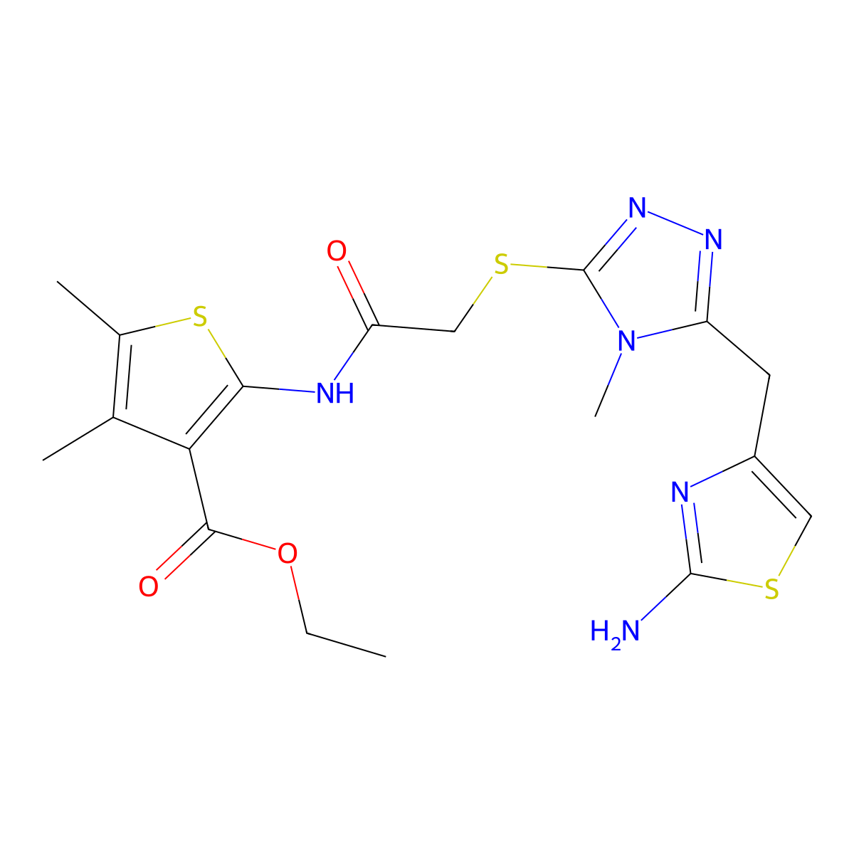 ethyl 2-{[({5-[(2-amino-1,3-thiazol-4-yl)methyl]-4-methyl-4H-1,2,4-triazol-3-yl}thio)acetyl]amino}-4,5-dimethyl-3-thiophenecarboxylate molecular structure, CAS 690643-16-4