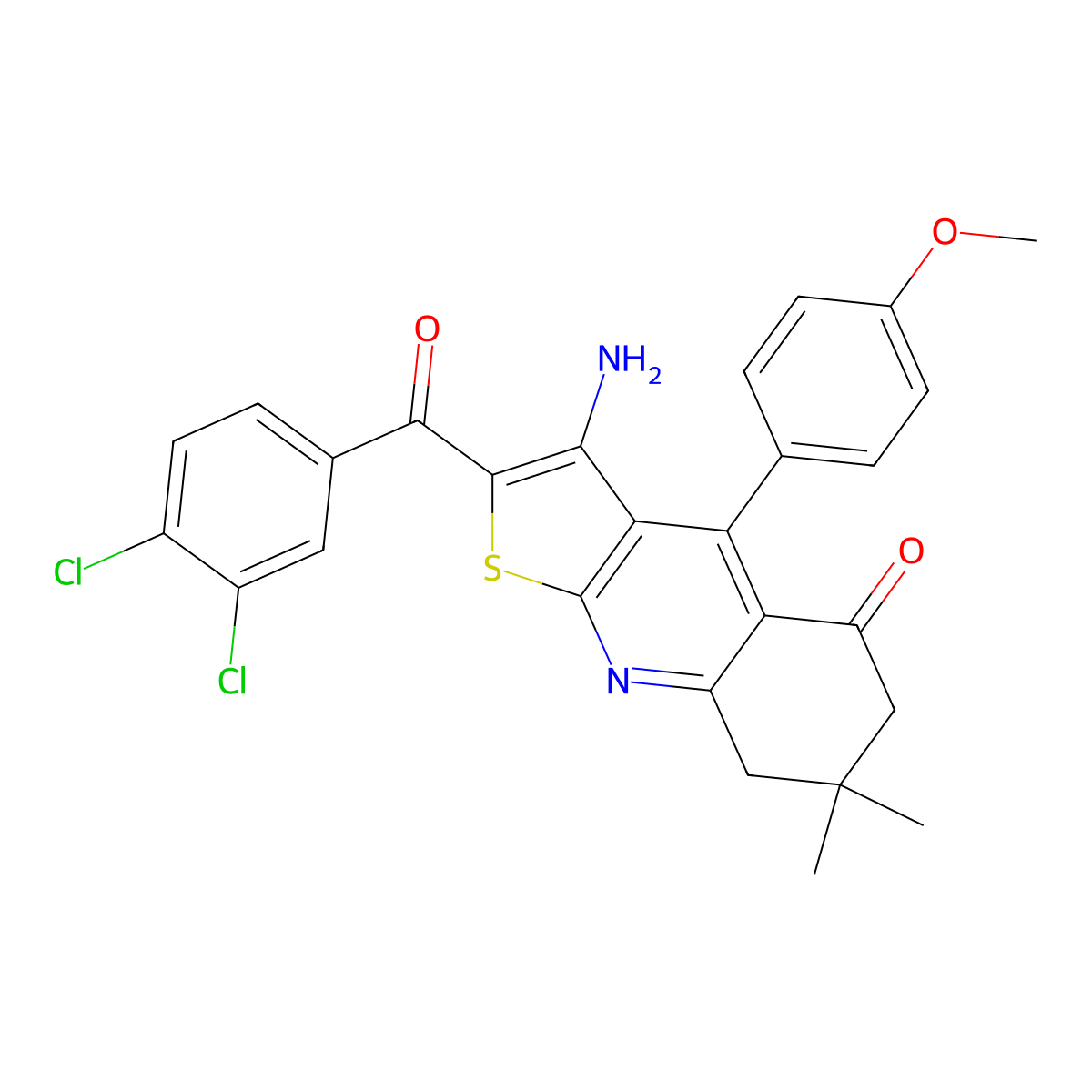 3-Amino-2-(3,4-dichlorobenzoyl)-4-(4-methoxyphenyl)-7,7-dimethyl-6,8-dihydrothieno[2,3-b]quinolin-5-one molecular structure, CAS 690643-19-7