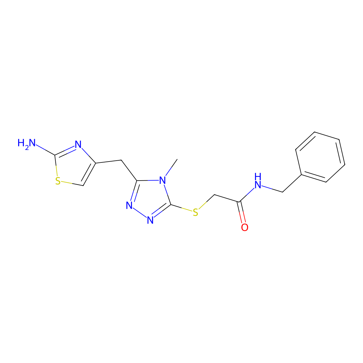 2-((5-((2-aminothiazol-4-yl)methyl)-4-methyl-4H-1,2,4-triazol-3-yl)thio)-N-benzylacetamide molecular structure, CAS 690643-22-2