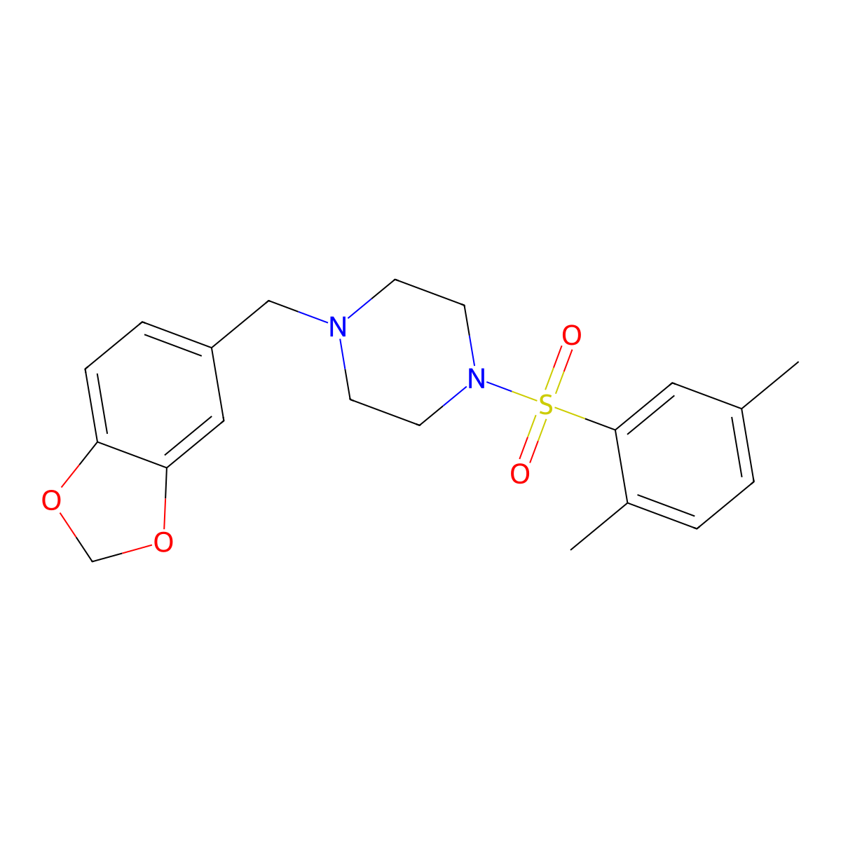 1-(1,3-Benzodioxol-5-ylmethyl)-4-[(2,5-dimethylphenyl)sulfonyl]piperazine molecular structure, CAS 690643-26-6