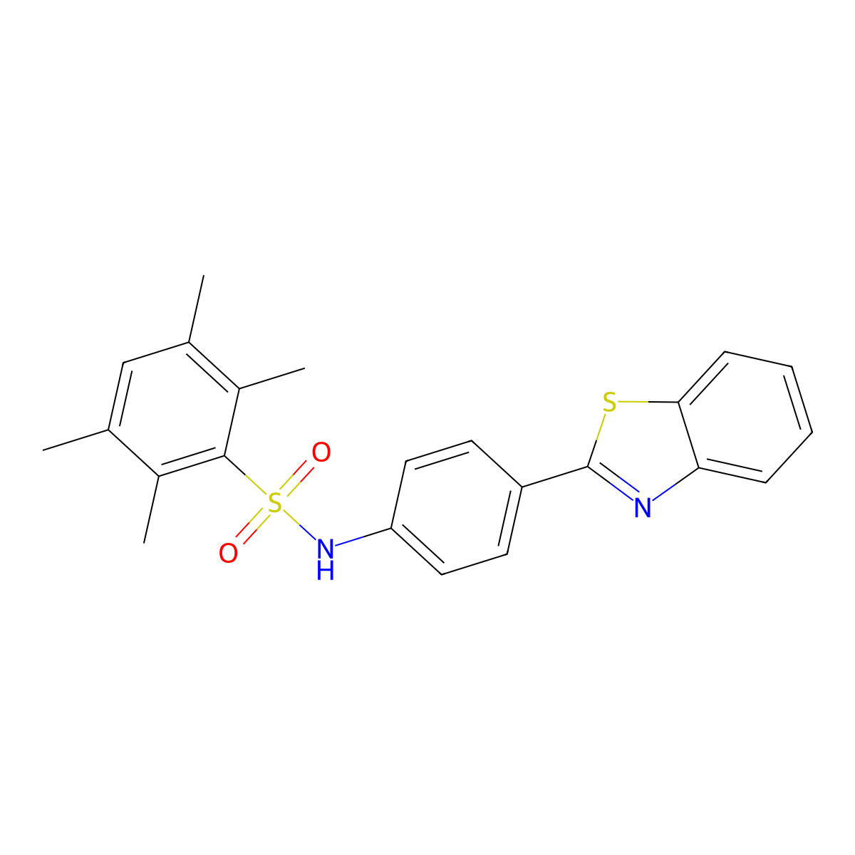 N-(4-(benzo[d]thiazol-2-yl)phenyl)-2,3,5,6-tetramethylbenzenesulfonamide molecular structure, CAS 690643-31-3