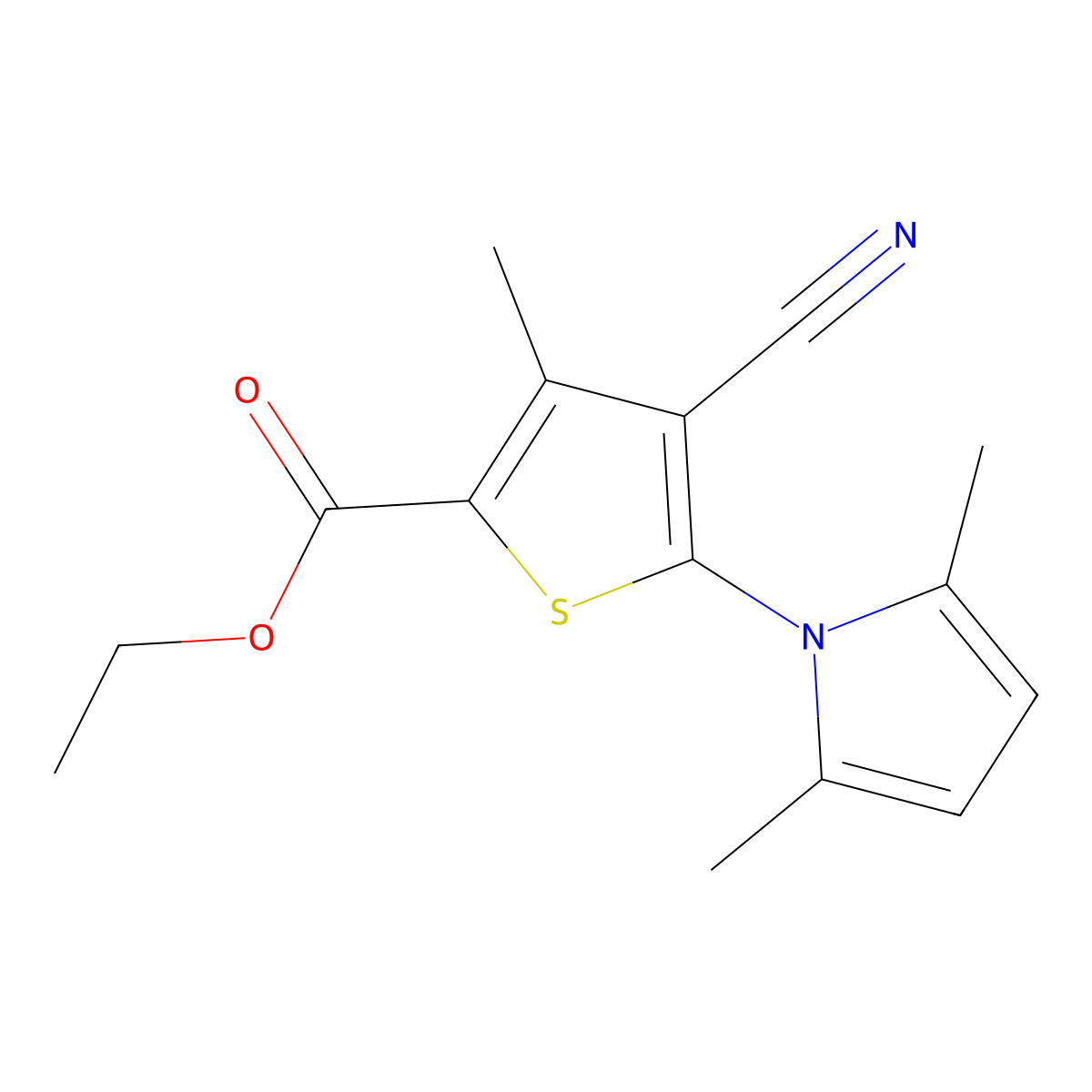 ethyl 4-cyano-5-(2,5-dimethyl-1H-pyrrol-1-yl)-3-methylthiophene-2-carboxylate molecular structure, CAS 690643-36-8