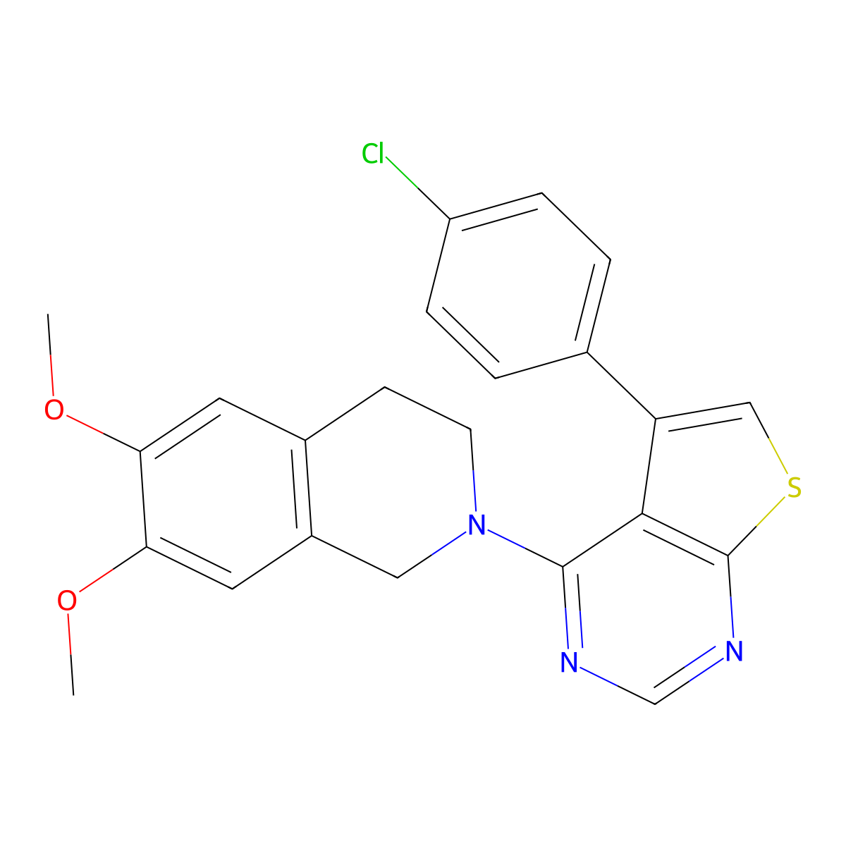 5-(4-chlorophenyl)-4-(6,7-dimethoxy-3,4-dihydroisoquinolin-2(1H)-yl)thieno[2,3-d]pyrimidine molecular structure, CAS 690643-37-9