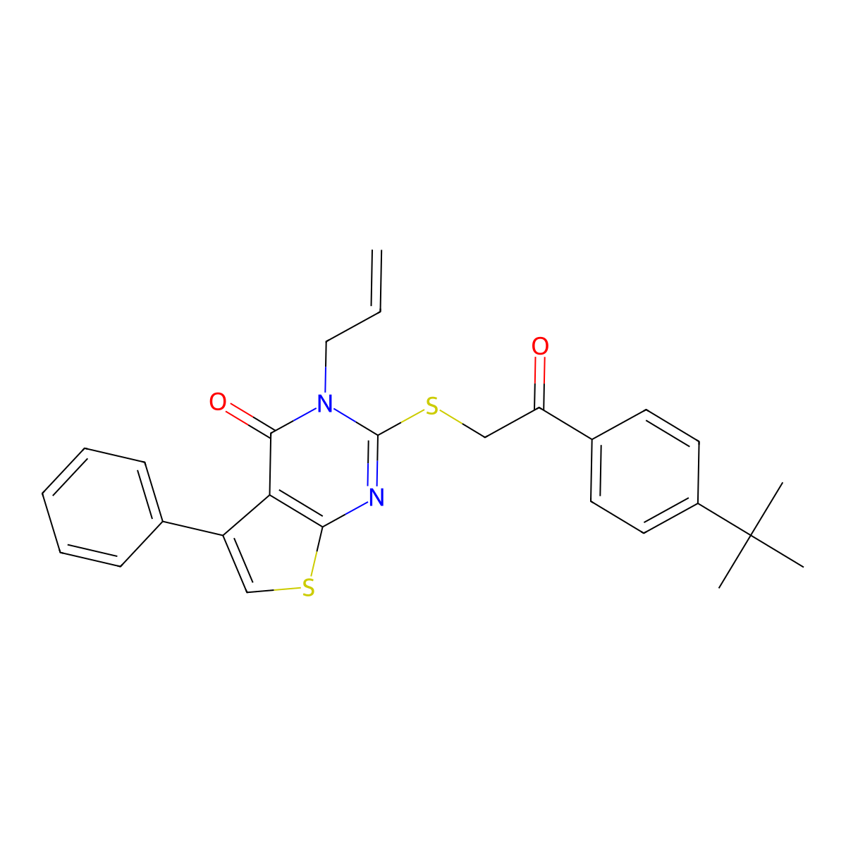 2-[2-(4-Tert-butylphenyl)-2-oxoethyl]sulfanyl-5-phenyl-3-prop-2-enylthieno[2,3-d]pyrimidin-4-one molecular structure, CAS 690643-41-5