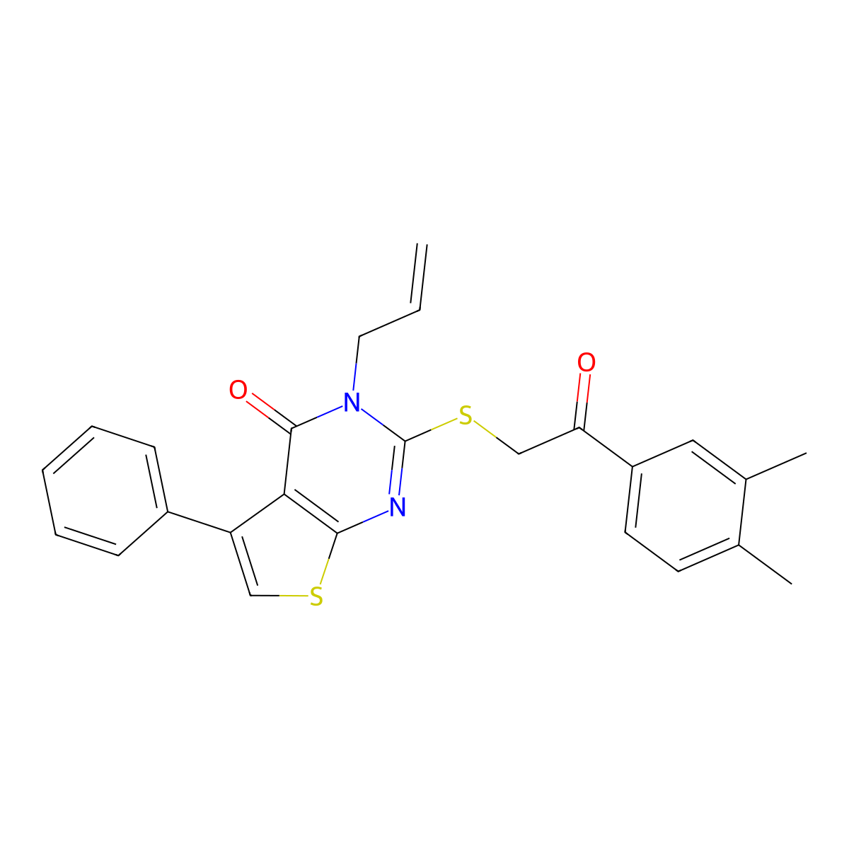 2-[2-(3,4-Dimethylphenyl)-2-oxoethyl]sulfanyl-5-phenyl-3-prop-2-enylthieno[2,3-d]pyrimidin-4-one molecular structure, CAS 690643-44-8