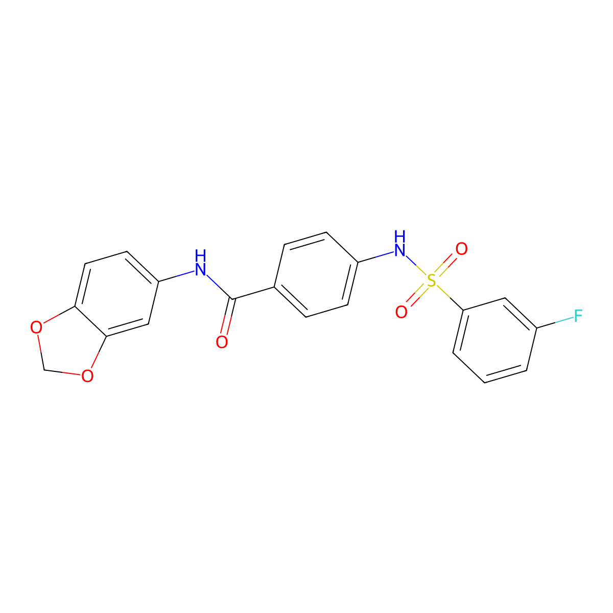 N-(1,3-benzodioxol-5-yl)-4-[(3-fluorophenyl)sulfonylamino]benzamide molecular structure, CAS 690643-47-1