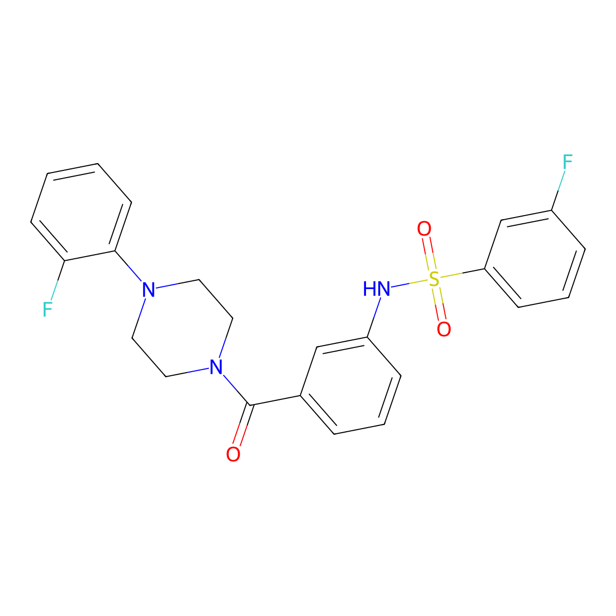 3-fluoro-N-(3-(4-(2-fluorophenyl)piperazine-1-carbonyl)phenyl)benzenesulfonamide molecular structure, CAS 690643-48-2