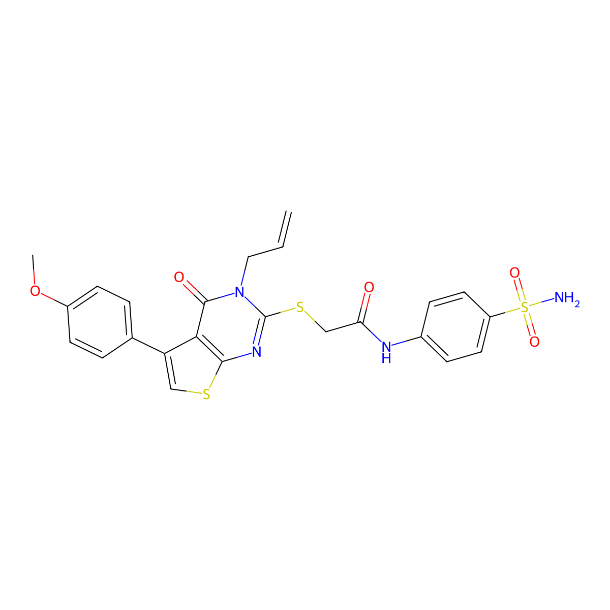 2-[5-(4-methoxyphenyl)-4-oxo-3-prop-2-enylthieno[2,3-d]pyrimidin-2-yl]sulfanyl-N-(4-sulfamoylphenyl)acetamide molecular structure, CAS 690643-62-0