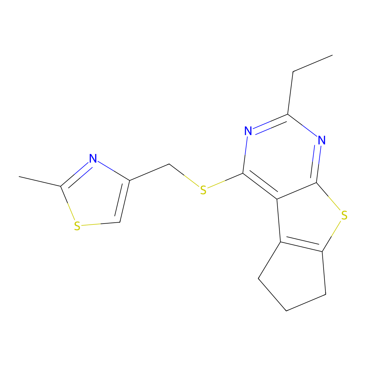 10-Ethyl-12-{[(2-methyl-1,3-thiazol-4-yl)methyl]sulfanyl}-7-thia-9,11-diazatricyclo[6.4.0.0^{2,6}]dodeca-1(8),2(6),9,11-tetraene molecular structure, CAS 690643-70-0