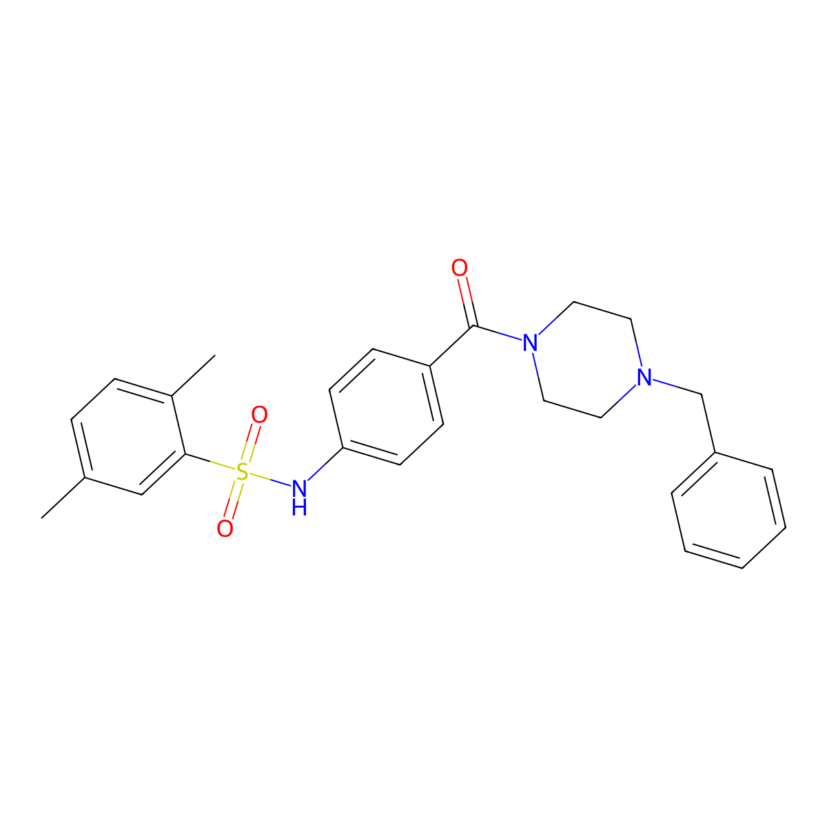 N-(4-(4-benzylpiperazine-1-carbonyl)phenyl)-2,5-dimethylbenzenesulfonamide molecular structure, CAS 690643-80-2