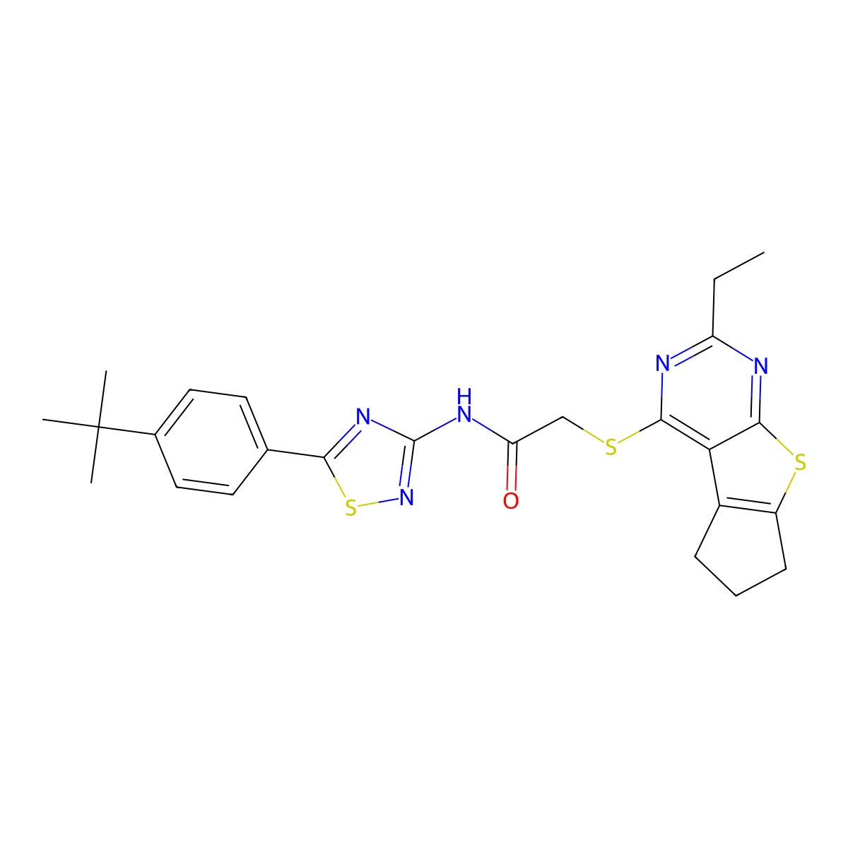 N-[5-(4-tert-butylphenyl)-1,2,4-thiadiazol-3-yl]-2-({10-ethyl-7-thia-9,11-diazatricyclo[6.4.0.0^{2,6}]dodeca-1(8),2(6),9,11-tetraen-12-yl}sulfanyl)acetamide molecular structure, CAS 690643-81-3