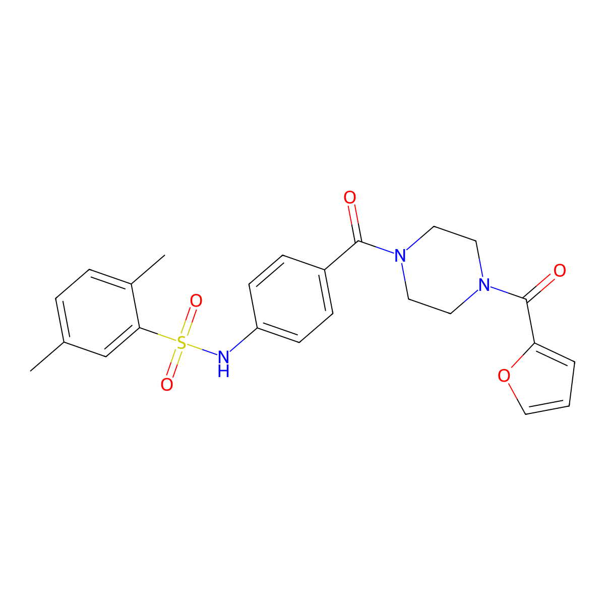 N-(4-(4-(furan-2-carbonyl)piperazine-1-carbonyl)phenyl)-2,5-dimethylbenzenesulfonamide molecular structure, CAS 690643-83-5