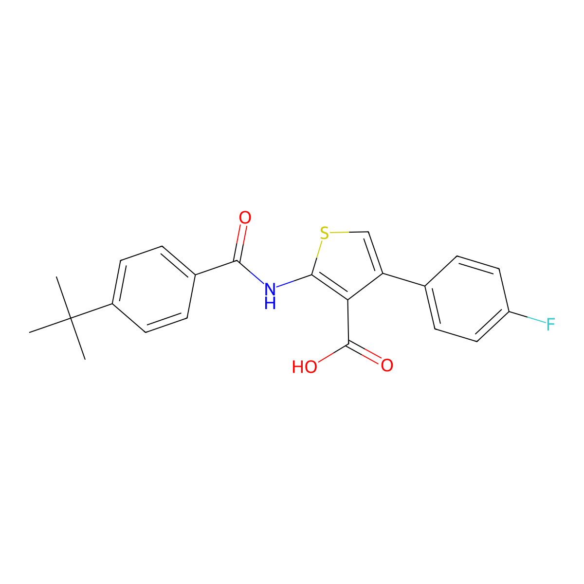 2-(4-(Tert-butyl)benzamido)-4-(4-fluorophenyl)thiophene-3-carboxylic acid molecular structure, CAS 690643-84-6