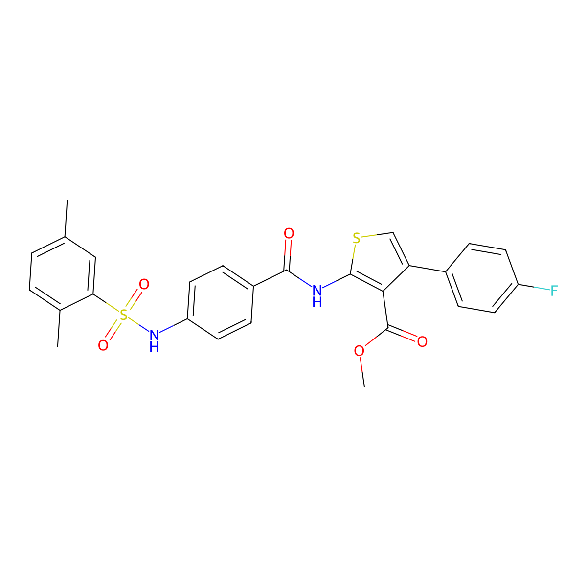 Methyl 2-[[4-[(2,5-dimethylphenyl)sulfonylamino]benzoyl]amino]-4-(4-fluorophenyl)thiophene-3-carboxylate molecular structure, CAS 690643-86-8