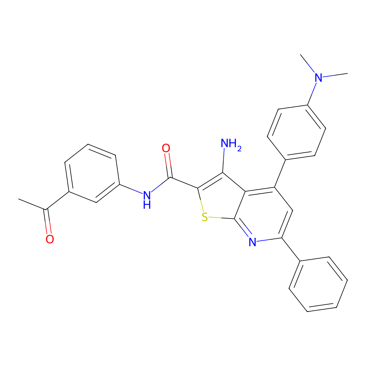 N-(3-acetylphenyl)-3-amino-4-[4-(dimethylamino)phenyl]-6-phenylthieno[2,3-b]pyridine-2-carboxamide molecular structure, CAS 690643-87-9