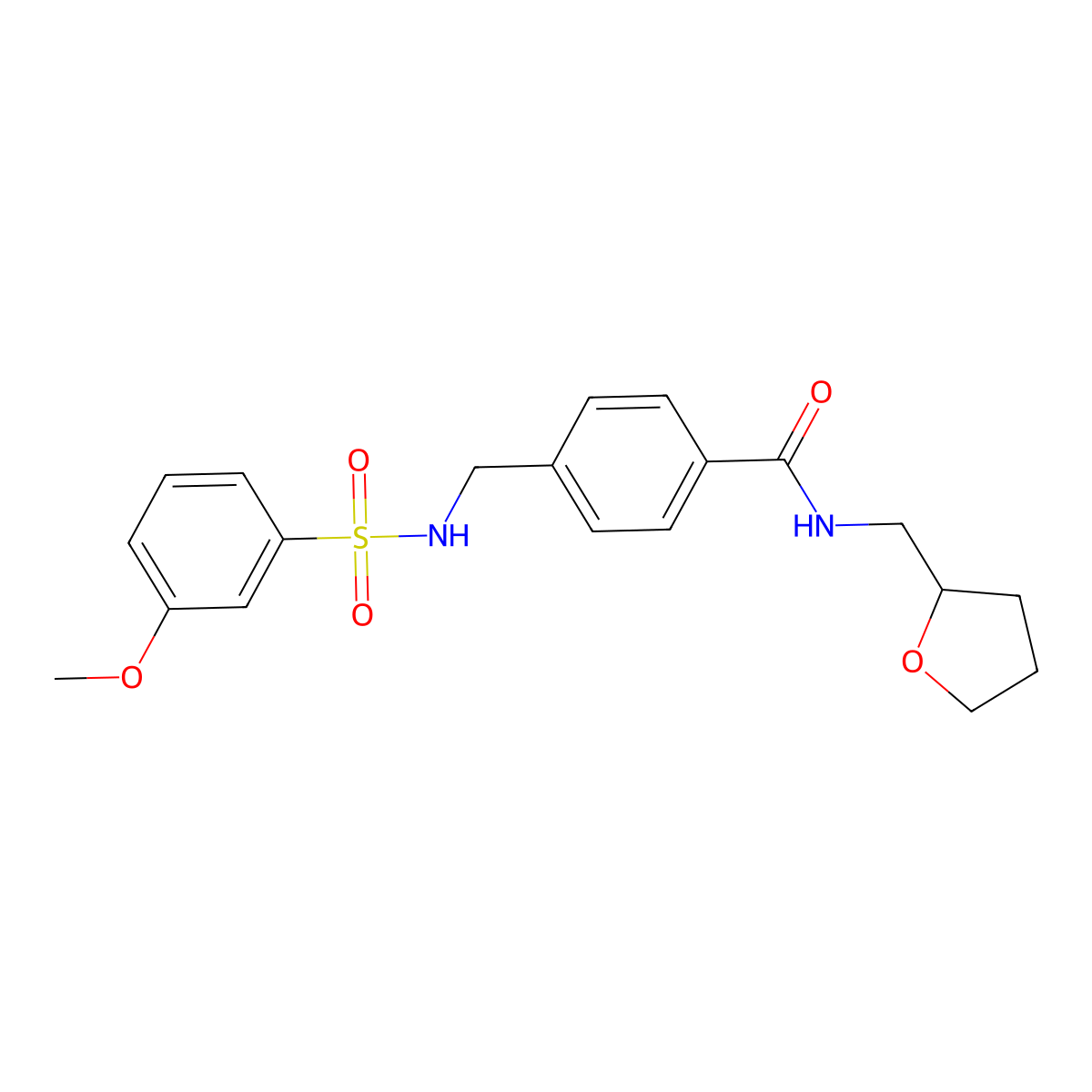 4-({[(3-methoxyphenyl)sulfonyl]amino}methyl)-N-(tetrahydro-2-furanylmethyl)benzamide molecular structure, CAS 690643-89-1