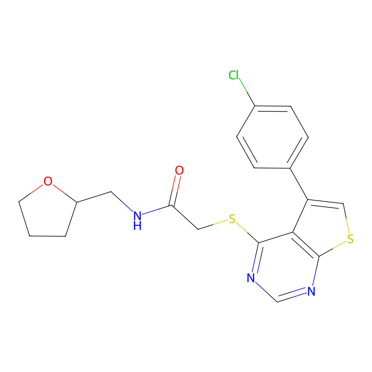 2-{[5-(4-chlorophenyl)thieno[2,3-d]pyrimidin-4-yl]sulfanyl}-N-[(oxolan-2-yl)methyl]acetamide molecular structure, CAS 690643-95-9