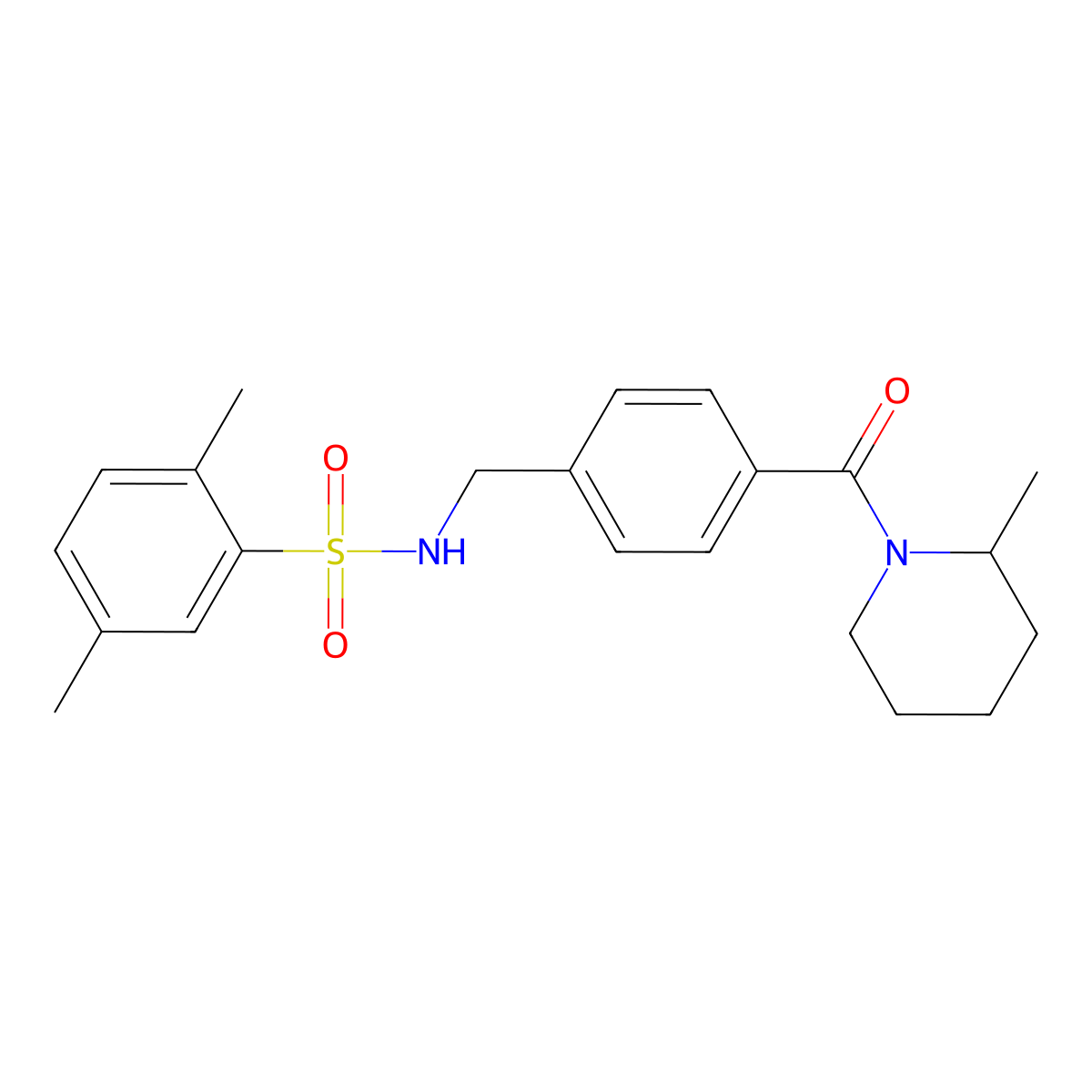 2,5-dimethyl-N-{4-[(2-methyl-1-piperidinyl)carbonyl]benzyl}benzenesulfonamide molecular structure, CAS 690644-01-0