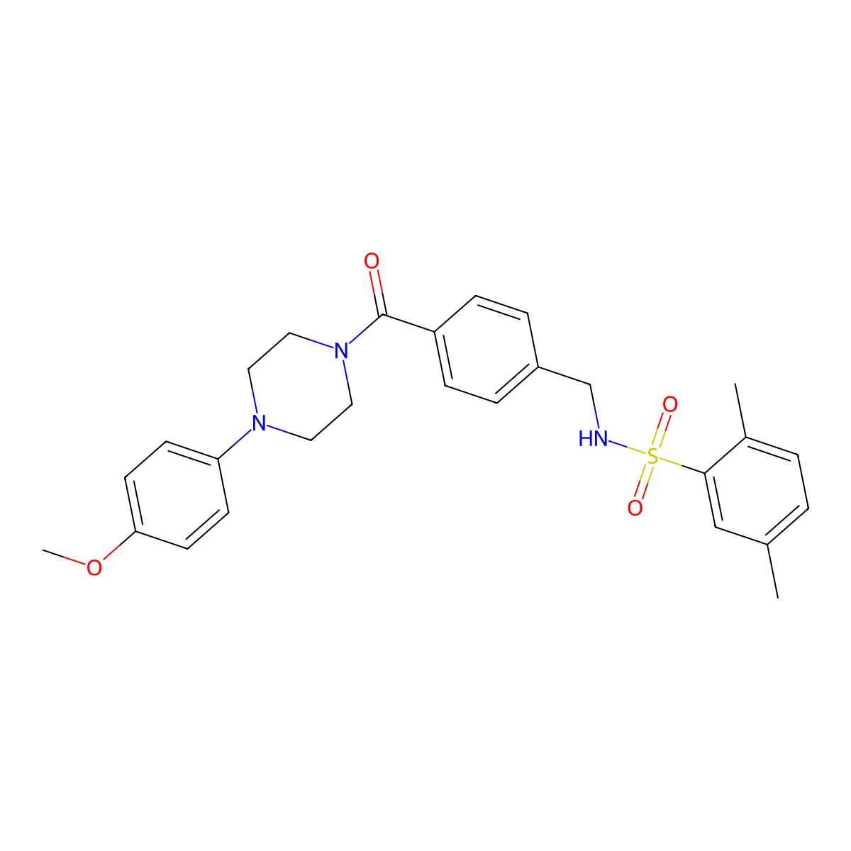 N-(4-(4-(4-methoxyphenyl)piperazine-1-carbonyl)benzyl)-2,5-dimethylbenzenesulfonamide molecular structure, CAS 690644-03-2