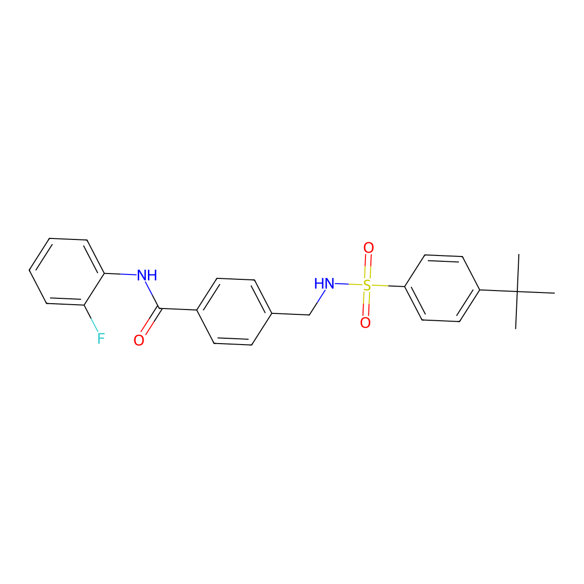 4-[[(4-tert-butylphenyl)sulfonylamino]methyl]-N-(2-fluorophenyl)benzamide molecular structure, CAS 690644-09-8