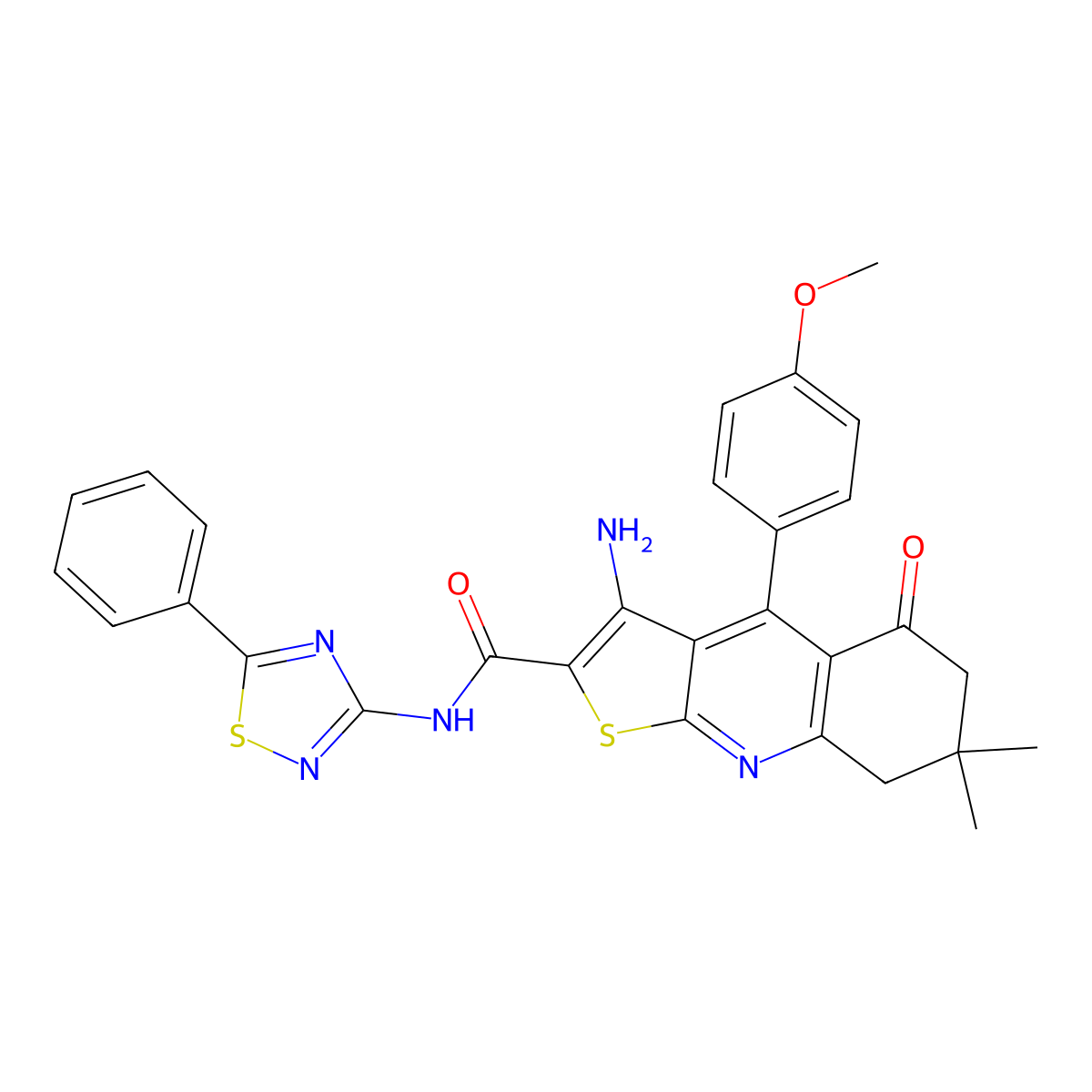 3-amino-4-(4-methoxyphenyl)-7,7-dimethyl-5-oxo-N-(5-phenyl-1,2,4-thiadiazol-3-yl)-6,8-dihydrothieno[2,3-b]quinoline-2-carboxamide molecular structure, CAS 690644-13-4