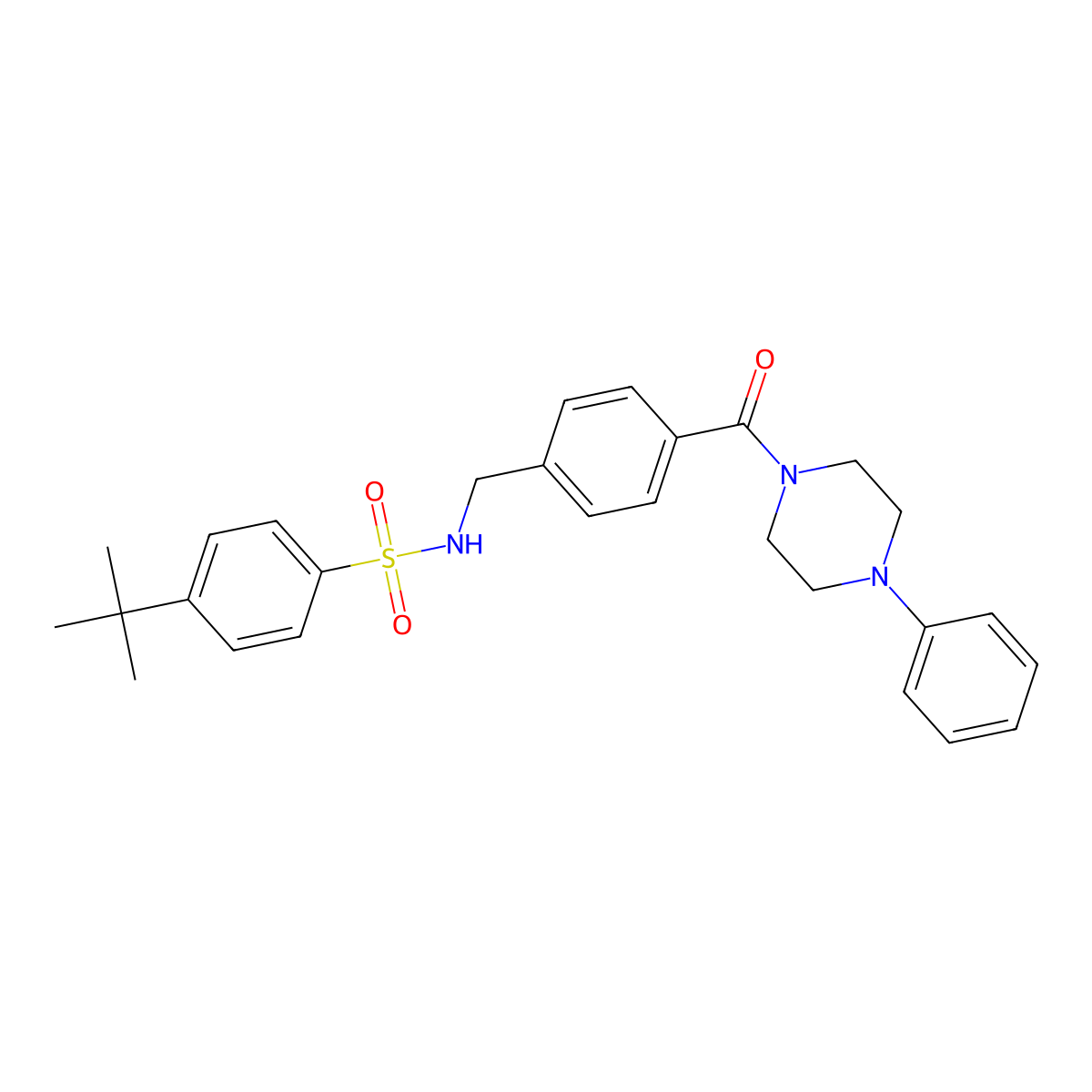 4-(tert-butyl)-N-(4-(4-phenylpiperazine-1-carbonyl)benzyl)benzenesulfonamide molecular structure, CAS 690644-14-5