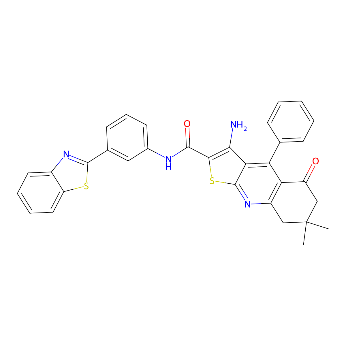 3-amino-N-(3-(benzo[d]thiazol-2-yl)phenyl)-7,7-dimethyl-5-oxo-4-phenyl-5,6,7,8-tetrahydrothieno[2,3-b]quinoline-2-carboxamide molecular structure, CAS 690644-15-6