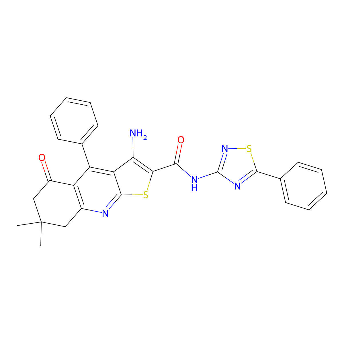 3-amino-7,7-dimethyl-5-oxo-4-phenyl-N-(5-phenyl-1,2,4-thiadiazol-3-yl)-6,8-dihydrothieno[2,3-b]quinoline-2-carboxamide molecular structure, CAS 690644-17-8
