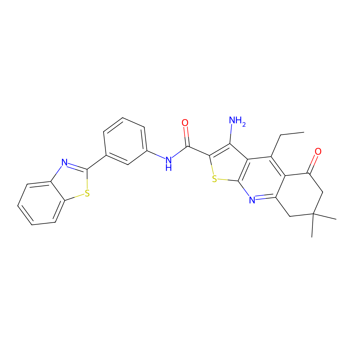 3-amino-N-(3-(benzo[d]thiazol-2-yl)phenyl)-4-ethyl-7,7-dimethyl-5-oxo-5,6,7,8-tetrahydrothieno[2,3-b]quinoline-2-carboxamide molecular structure, CAS 690644-23-6