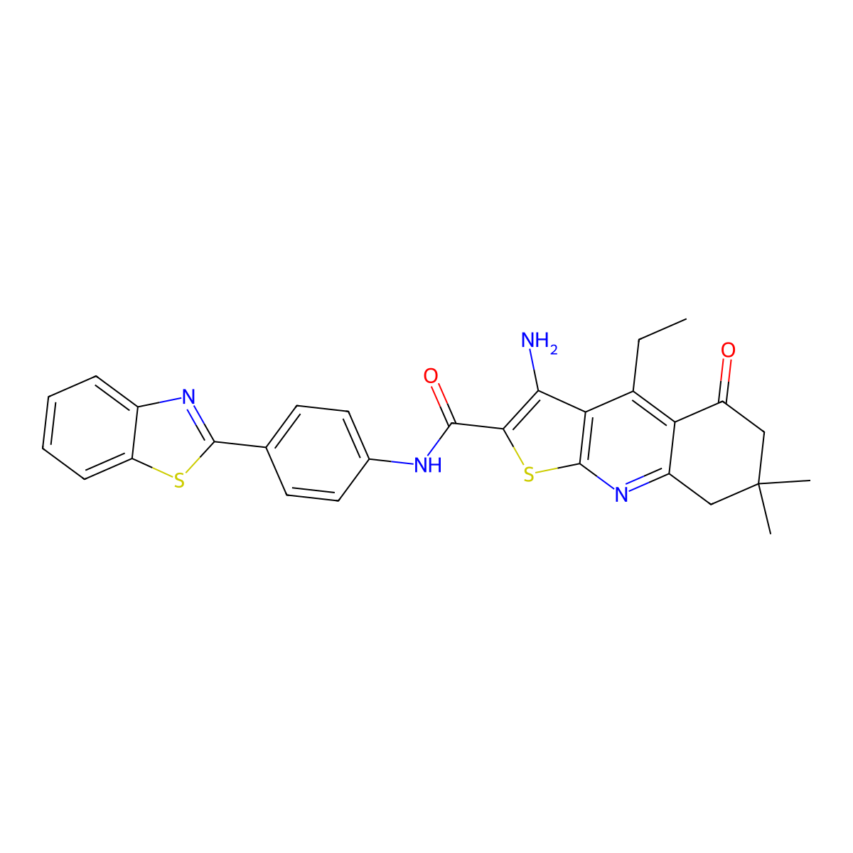 3-amino-N-(4-(benzo[d]thiazol-2-yl)phenyl)-4-ethyl-7,7-dimethyl-5-oxo-5,6,7,8-tetrahydrothieno[2,3-b]quinoline-2-carboxamide molecular structure, CAS 690644-25-8