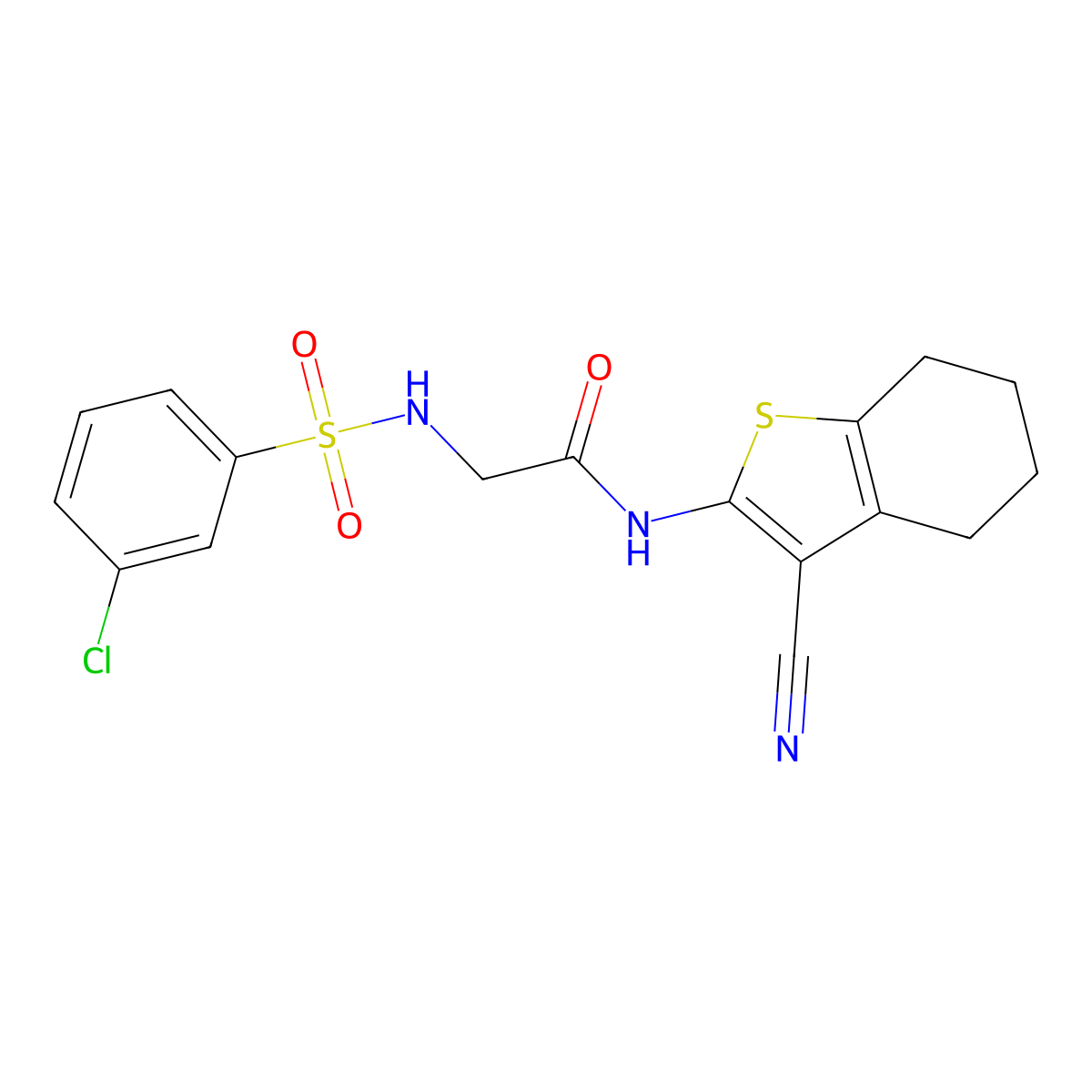2-[(3-chlorophenyl)sulfonylamino]-N-(3-cyano-4,5,6,7-tetrahydro-1-benzothiophen-2-yl)acetamide molecular structure, CAS 690644-28-1