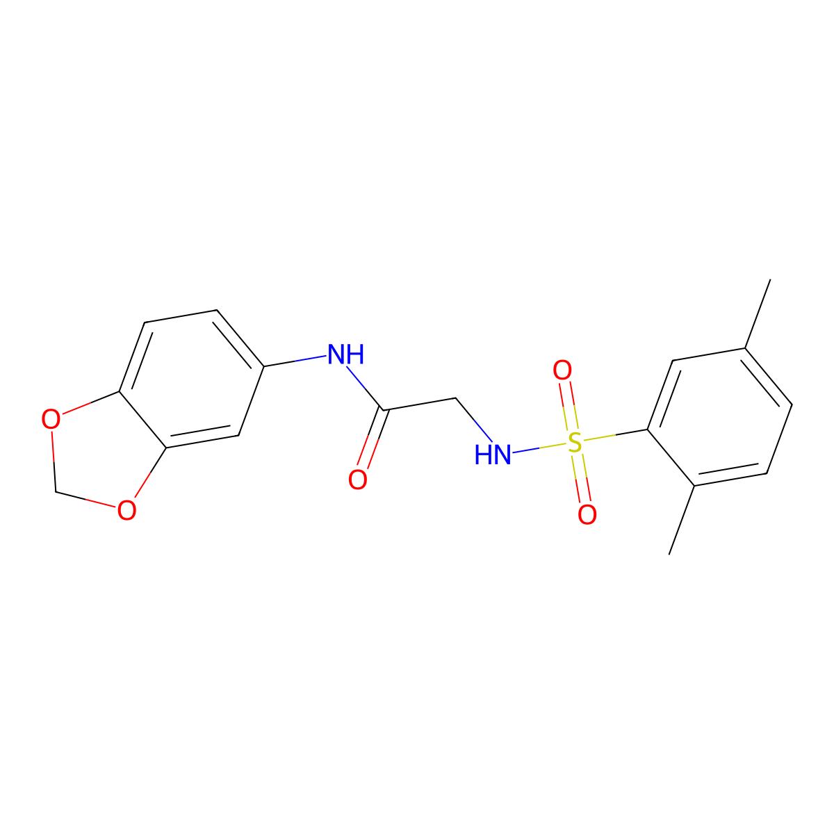 N-(1,3-benzodioxol-5-yl)-2-[(2,5-dimethylphenyl)sulfonylamino]acetamide molecular structure, CAS 690644-38-3