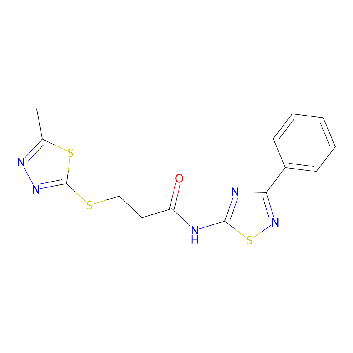 3-[(5-methyl-1,3,4-thiadiazol-2-yl)thio]-N-(3-phenyl-1,2,4-thiadiazol-5-yl)propanamide molecular structure, CAS 690644-43-0