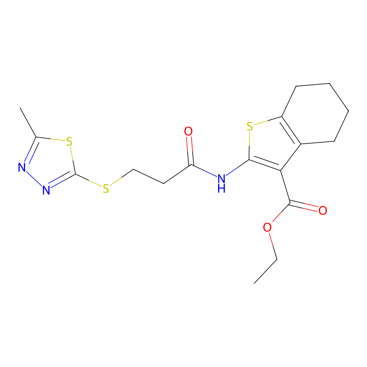 Ethyl 2-(3-((5-methyl-1,3,4-thiadiazol-2-yl)thio)propanamido)-4,5,6,7-tetrahydrobenzo[b]thiophene-3-carboxylate molecular structure, CAS 690644-45-2