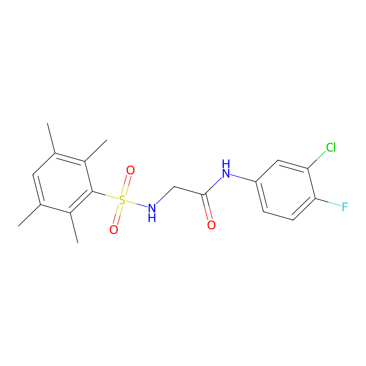 N-(3-chloro-4-fluorophenyl)-2-[(2,3,5,6-tetramethylphenyl)sulfonylamino]acetamide molecular structure, CAS 690644-46-3
