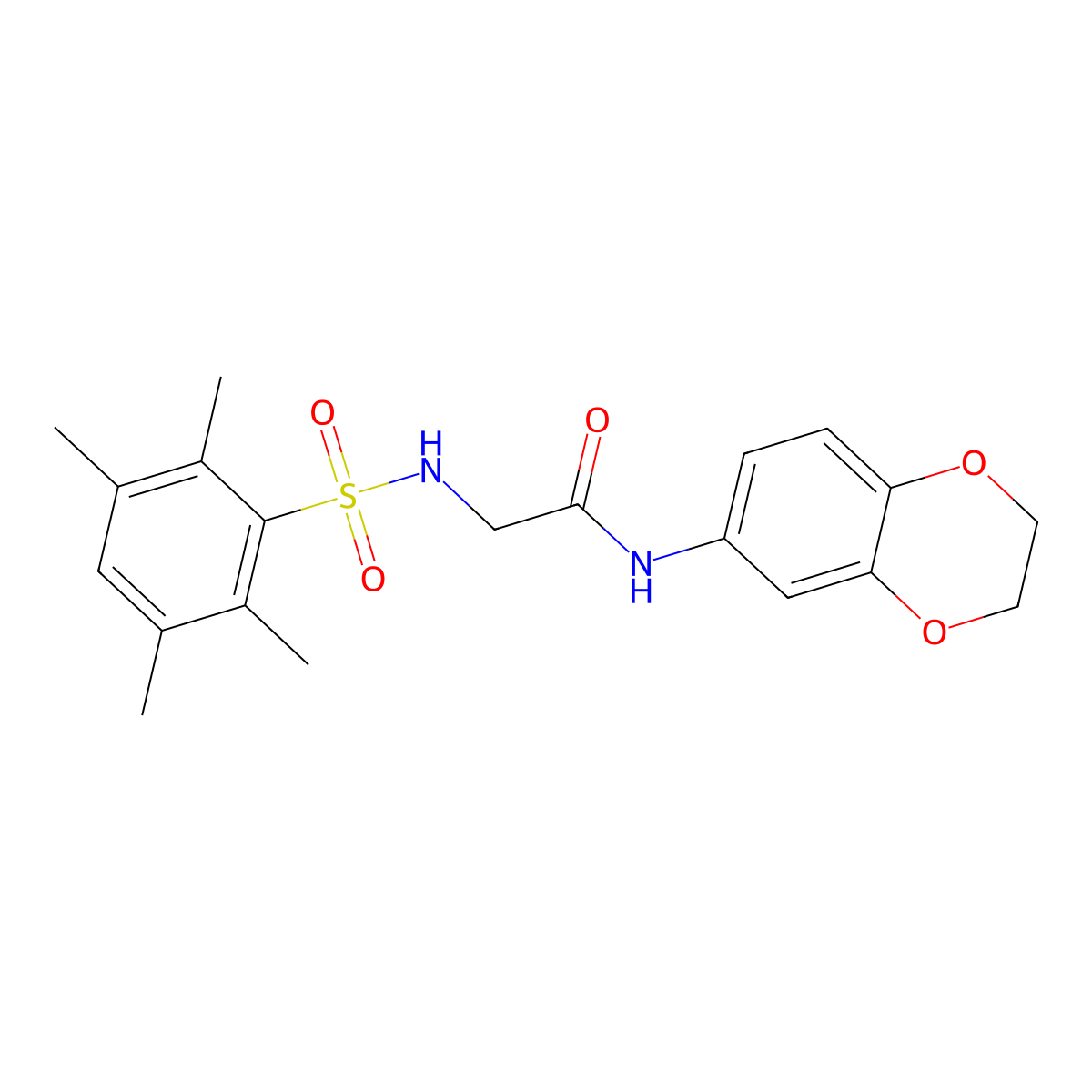 N-(2,3-dihydro-1,4-benzodioxin-6-yl)-2-[(2,3,5,6-tetramethylphenyl)sulfonylamino]acetamide molecular structure, CAS 690644-50-9