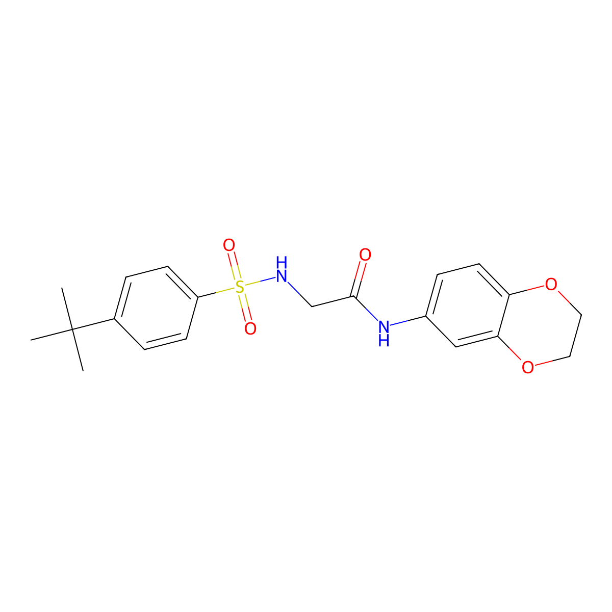 2-[(4-tert-butylphenyl)sulfonylamino]-N-(2,3-dihydro-1,4-benzodioxin-6-yl)acetamide molecular structure, CAS 690644-64-5